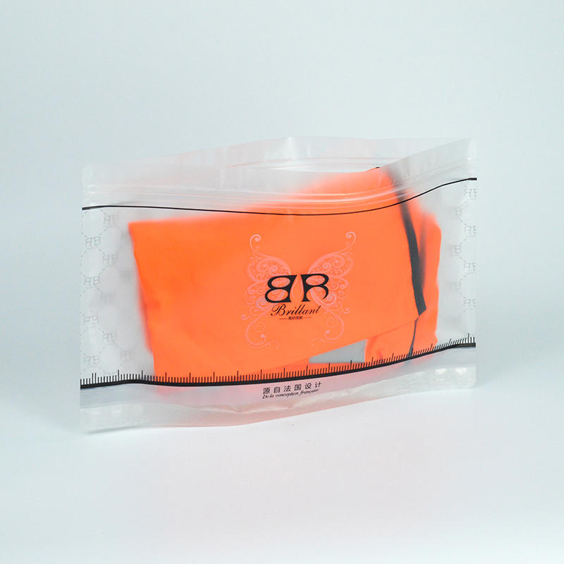 transparent underwear plastic zipper bag bottom to stand up black color printing